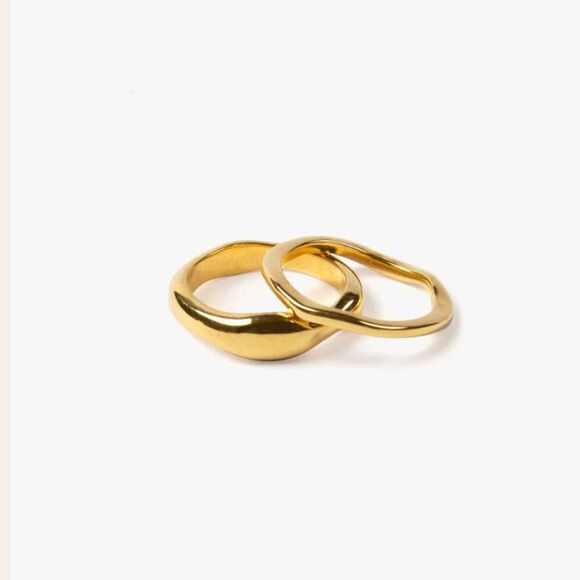 18K Gold Waterproof Double Wave Stack Ring Set : S10 - Picture 1 of 4